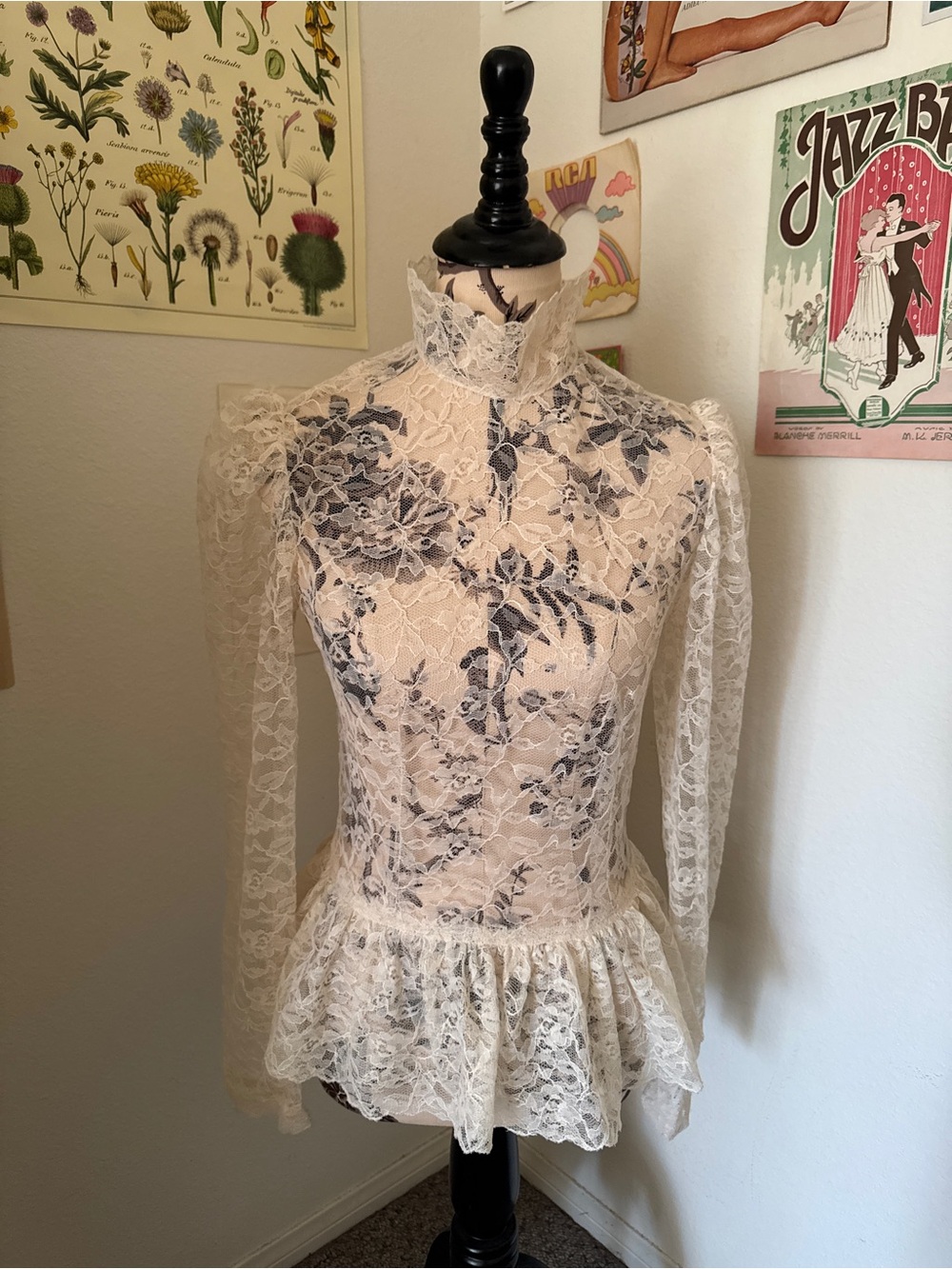 Vintage 1970s Edwardian Sheer Lace Blouse